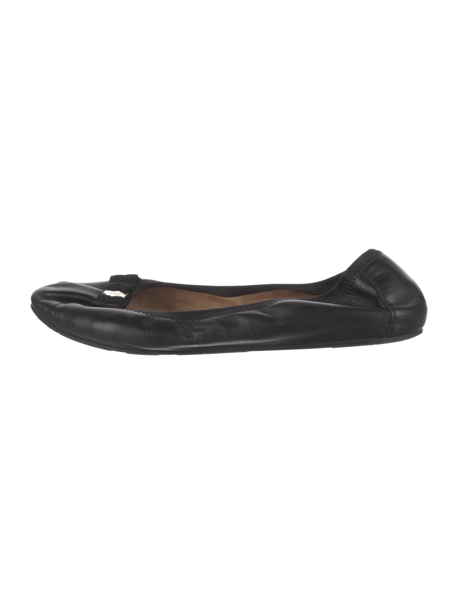 Ferragamo Vara Bow Accent Leather Ballet Flats