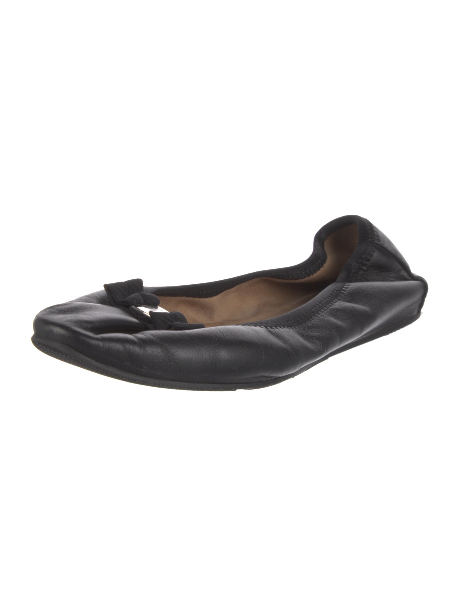 Ferragamo Vara Bow Accent Leather Ballet Flats