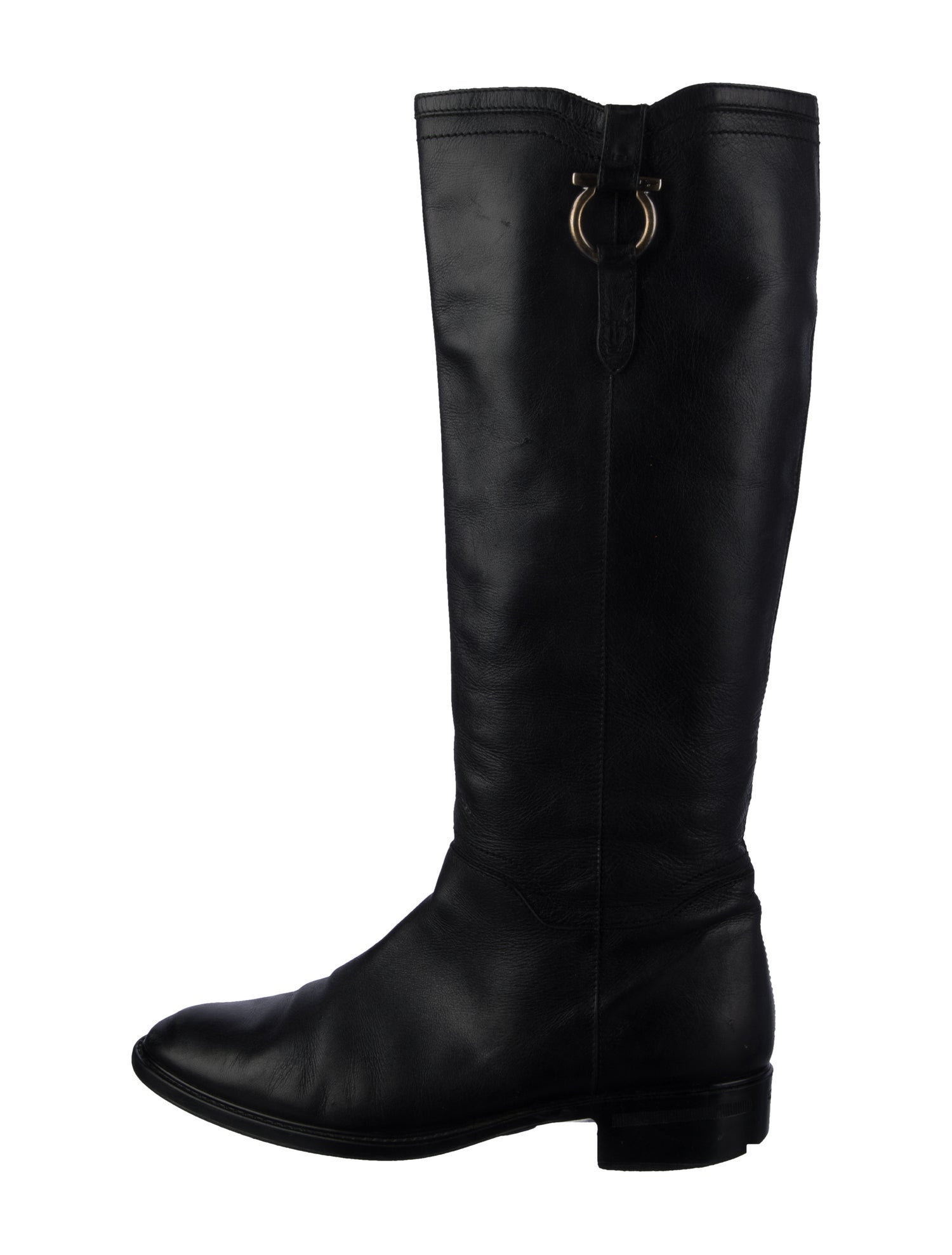 Salvatore Ferragamo Gancini Logo Leather Riding Boots