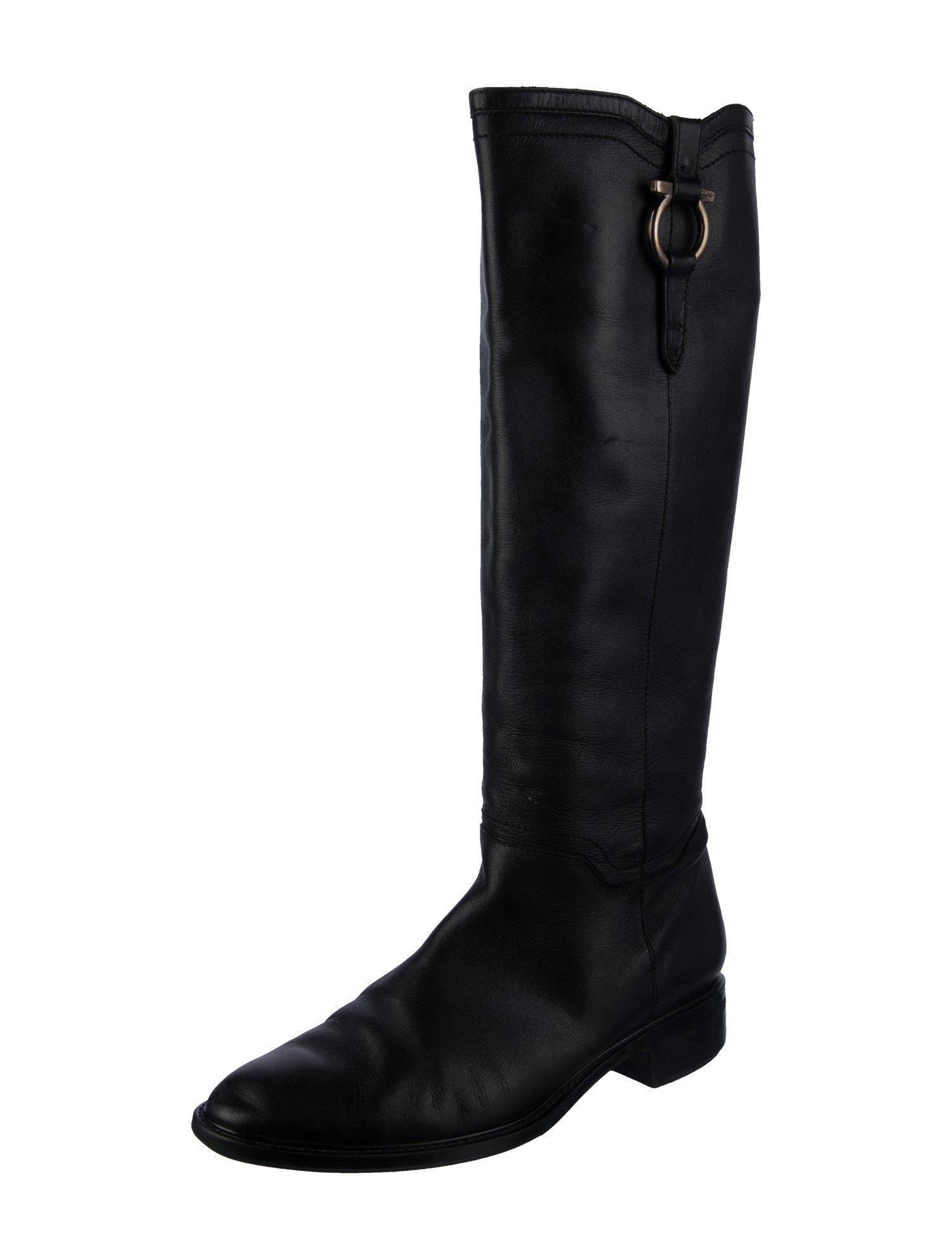 Salvatore Ferragamo Gancini Logo Leather Riding Boots