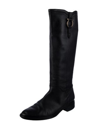 Salvatore Ferragamo Gancini Logo Leather Riding Boots
