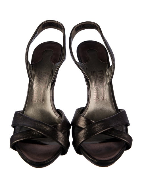 Ferragamo Leather Glitter Accents Slingback Sandals