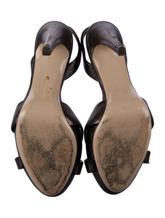 Ferragamo Leather Glitter Accents Slingback Sandals