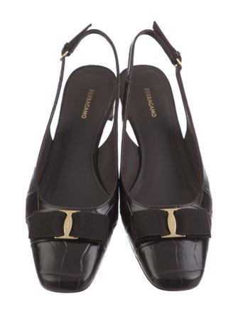 Ferragamo Embossed Leather Slingback Pumps