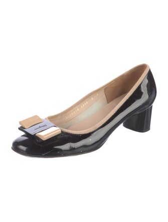Ferragamo Patent Leather Bow Accents Pumps
