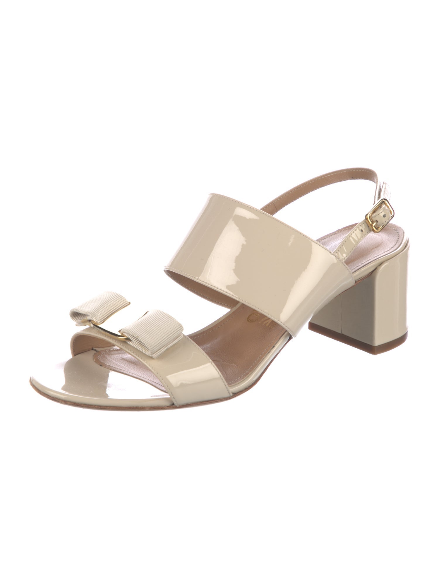 Ferragamo Vara Bow Accent Patent Leather Slingback Sandals