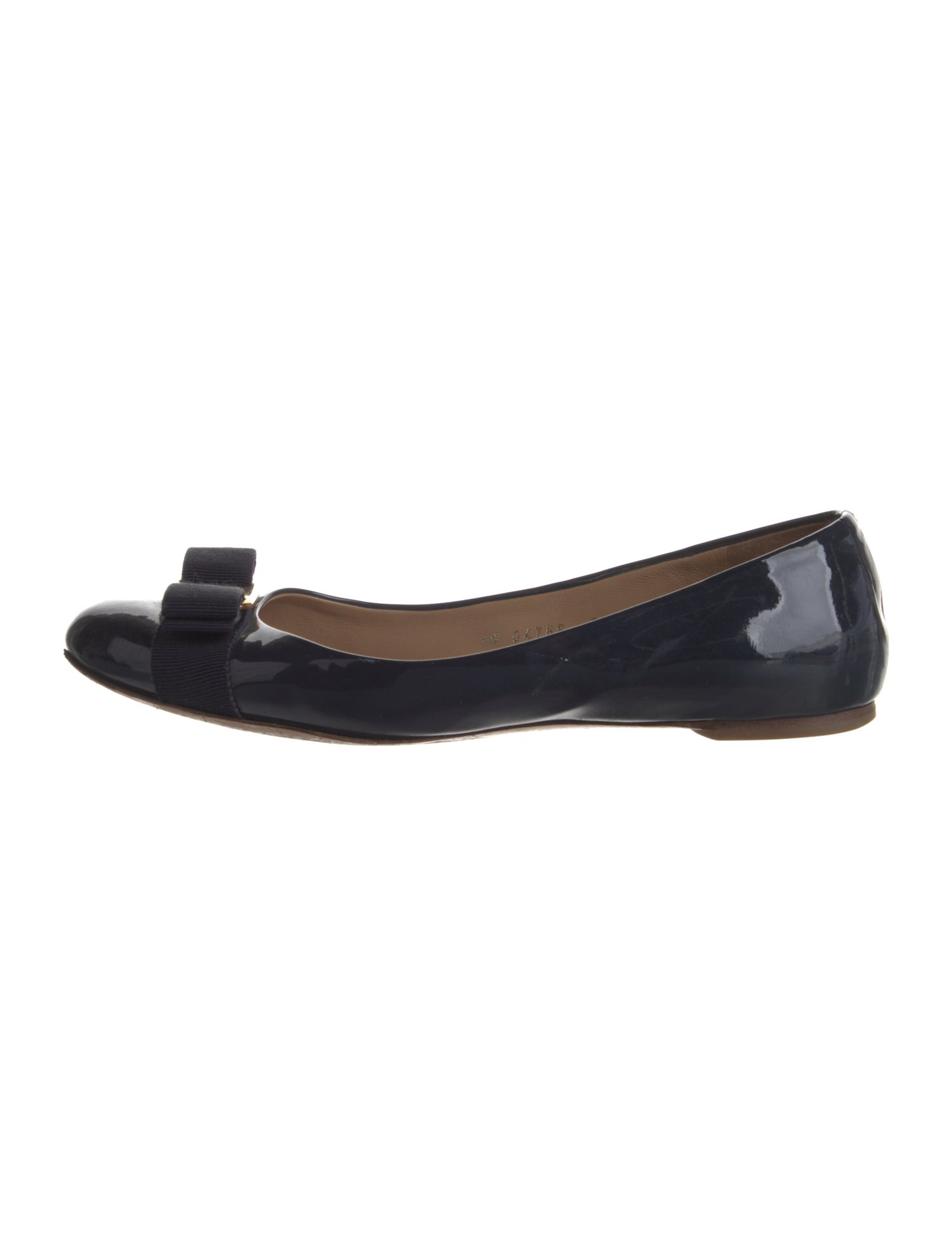 Ferragamo Patent Leather Bow Accents Ballet Flats