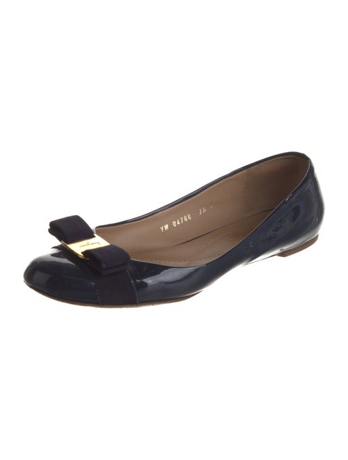 Ferragamo Patent Leather Bow Accents Ballet Flats