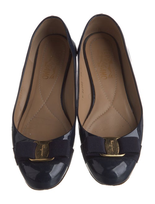 Ferragamo Patent Leather Bow Accents Ballet Flats