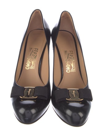 Ferragamo Patent Leather Grosgrain Trim Pumps