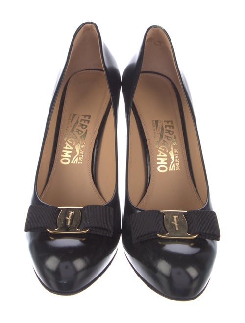 Ferragamo Patent Leather Grosgrain Trim Pumps