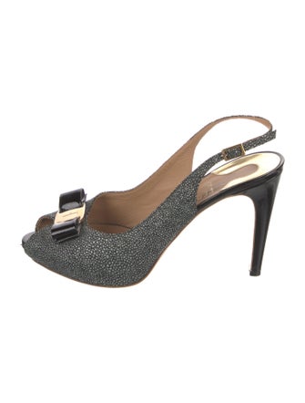 Ferragamo Vara Bow Accent Stingray Slingback Pumps