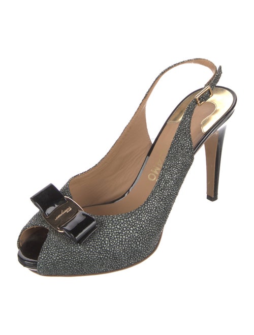 Ferragamo Vara Bow Accent Stingray Slingback Pumps
