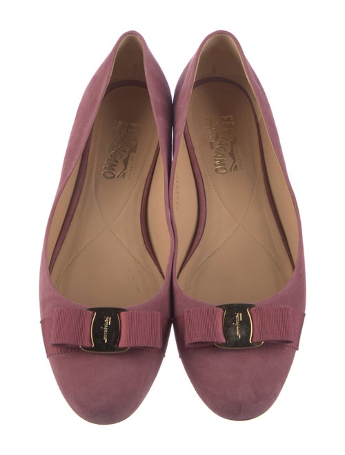 Ferragamo Vara Bow Accent Suede Ballet Flats