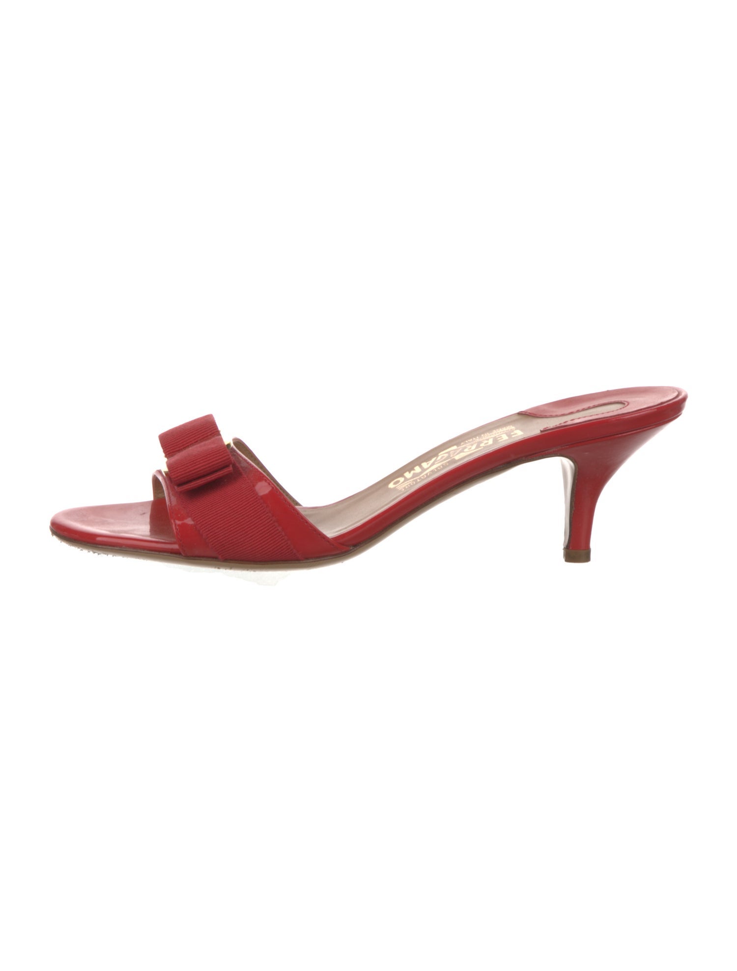 Ferragamo Vara Bow Accent Patent Leather Mules