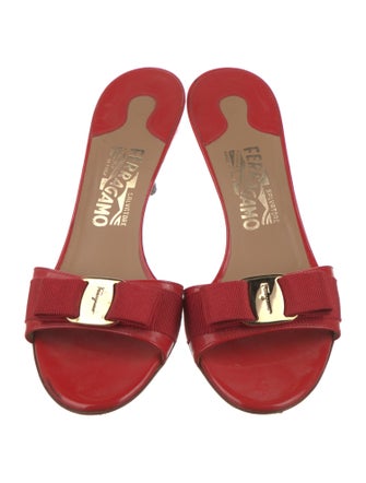 Ferragamo Vara Bow Accent Patent Leather Mules