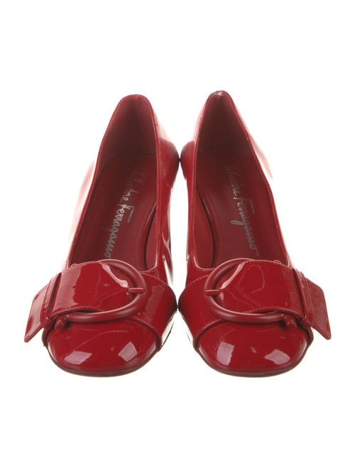 Ferragamo Patent Leather Bow Accents Pumps