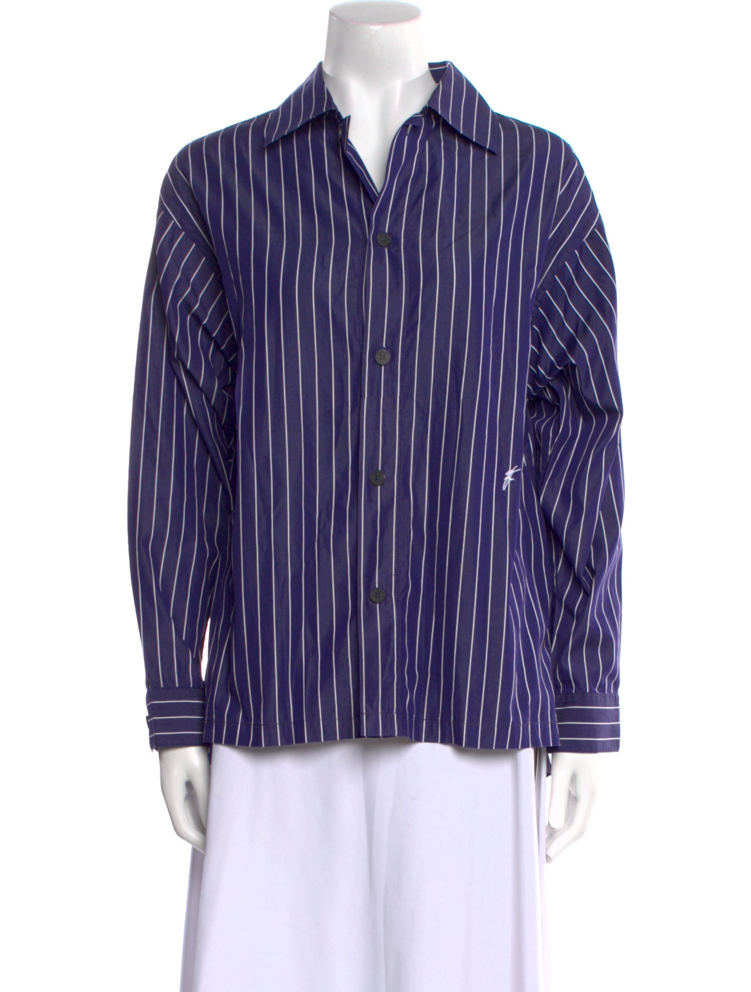 Ferragamo Striped Long Sleeve Button-Up Top