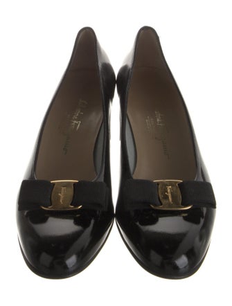 Ferragamo Patent Leather Bow Accents Pumps