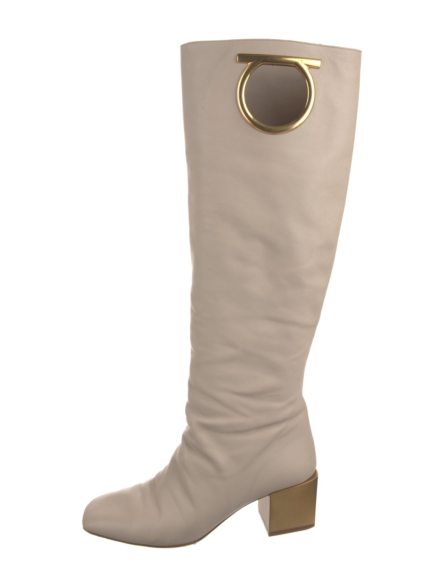 Ferragamo Gancini Logo Leather Riding Boots