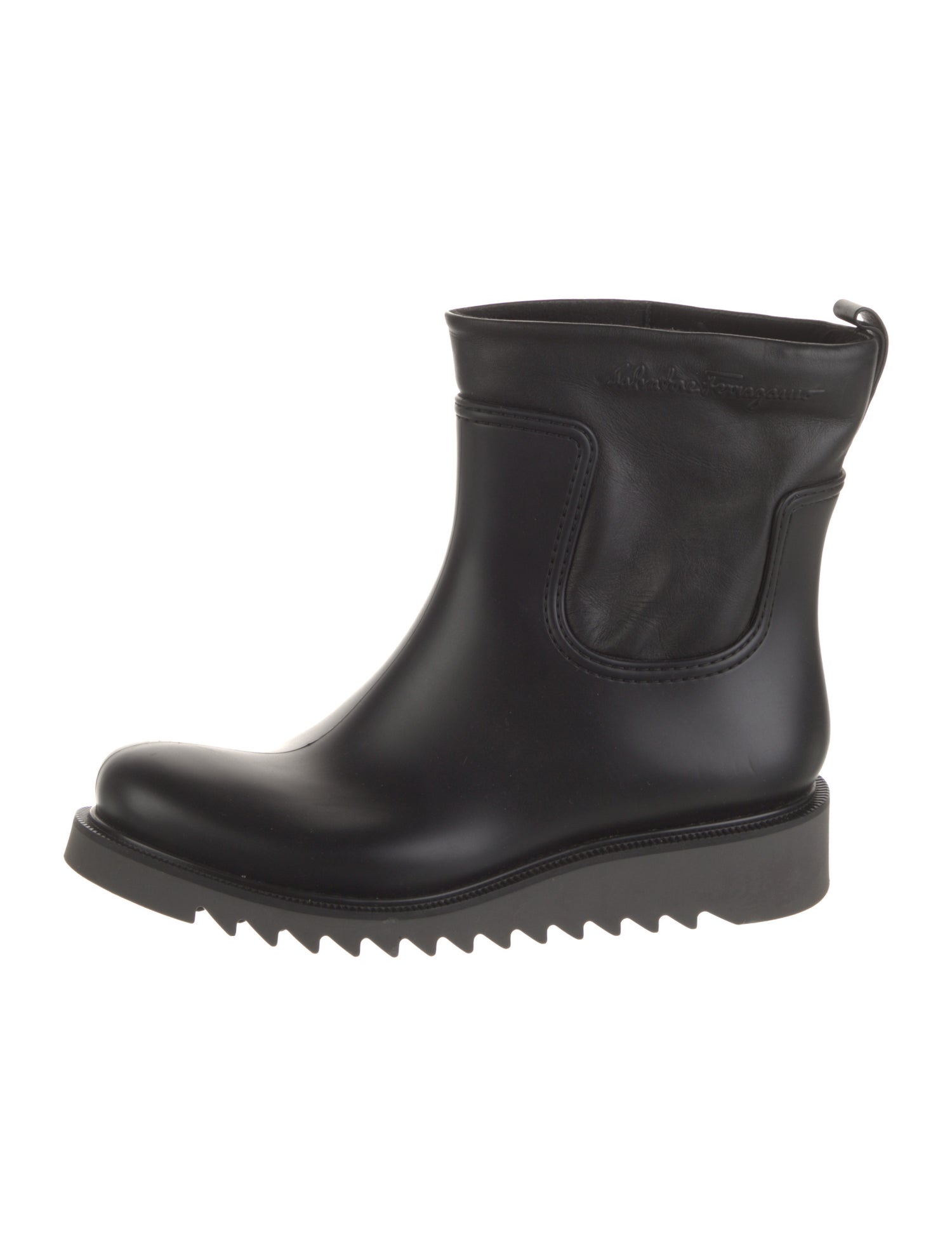 Ferragamo Rubber Leather Trim Embellishment Rain Boots