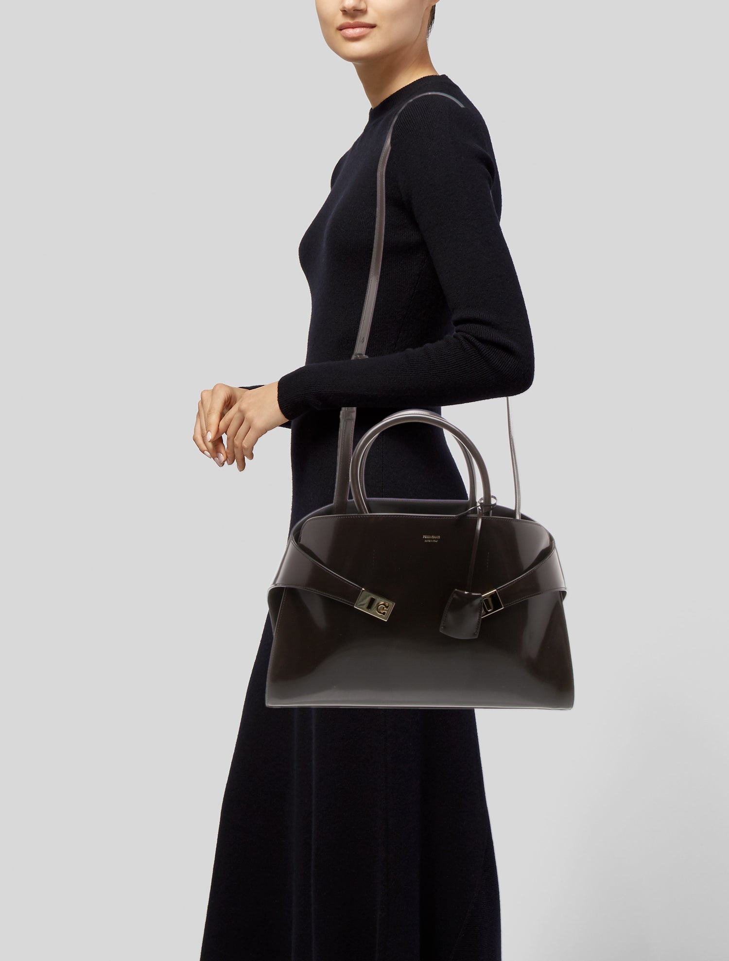 Ferragamo Patent Leather Shoulder Bag Medium