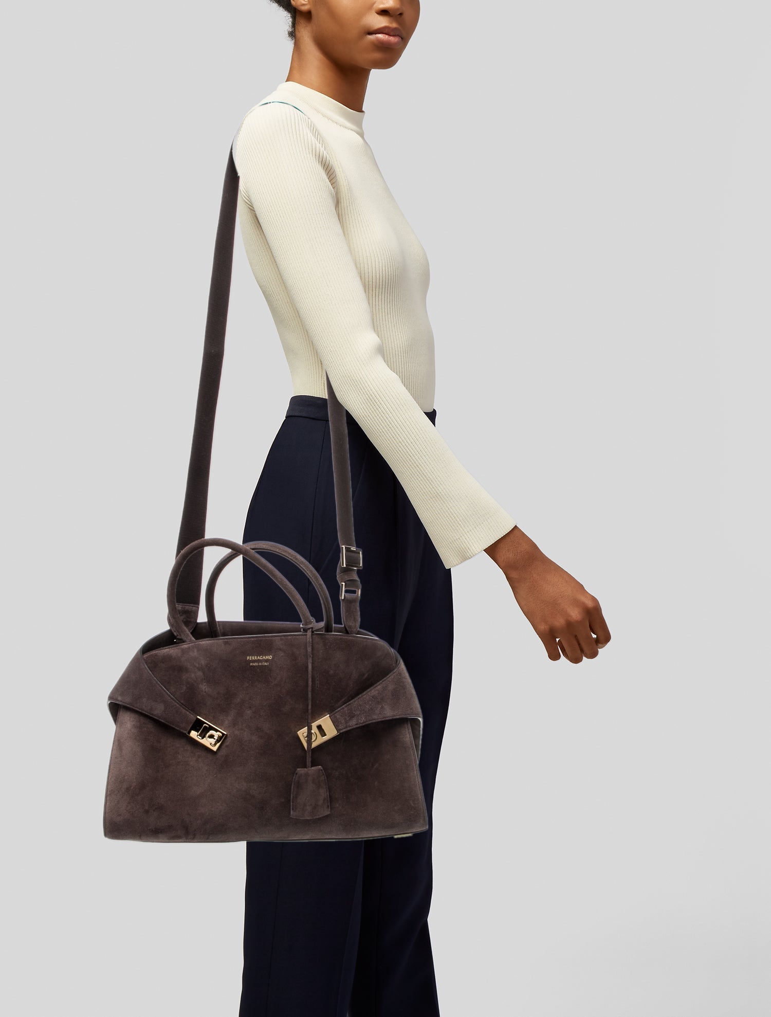 Ferragamo Suede Top Handle Bag Medium
