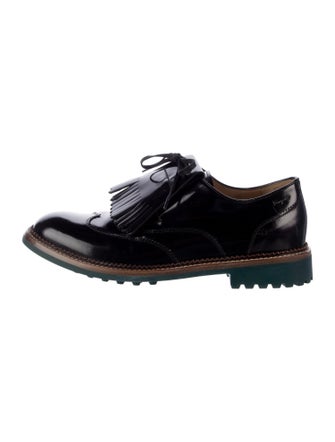 Ferragamo Patent Leather Fringe Trim Accent Oxfords