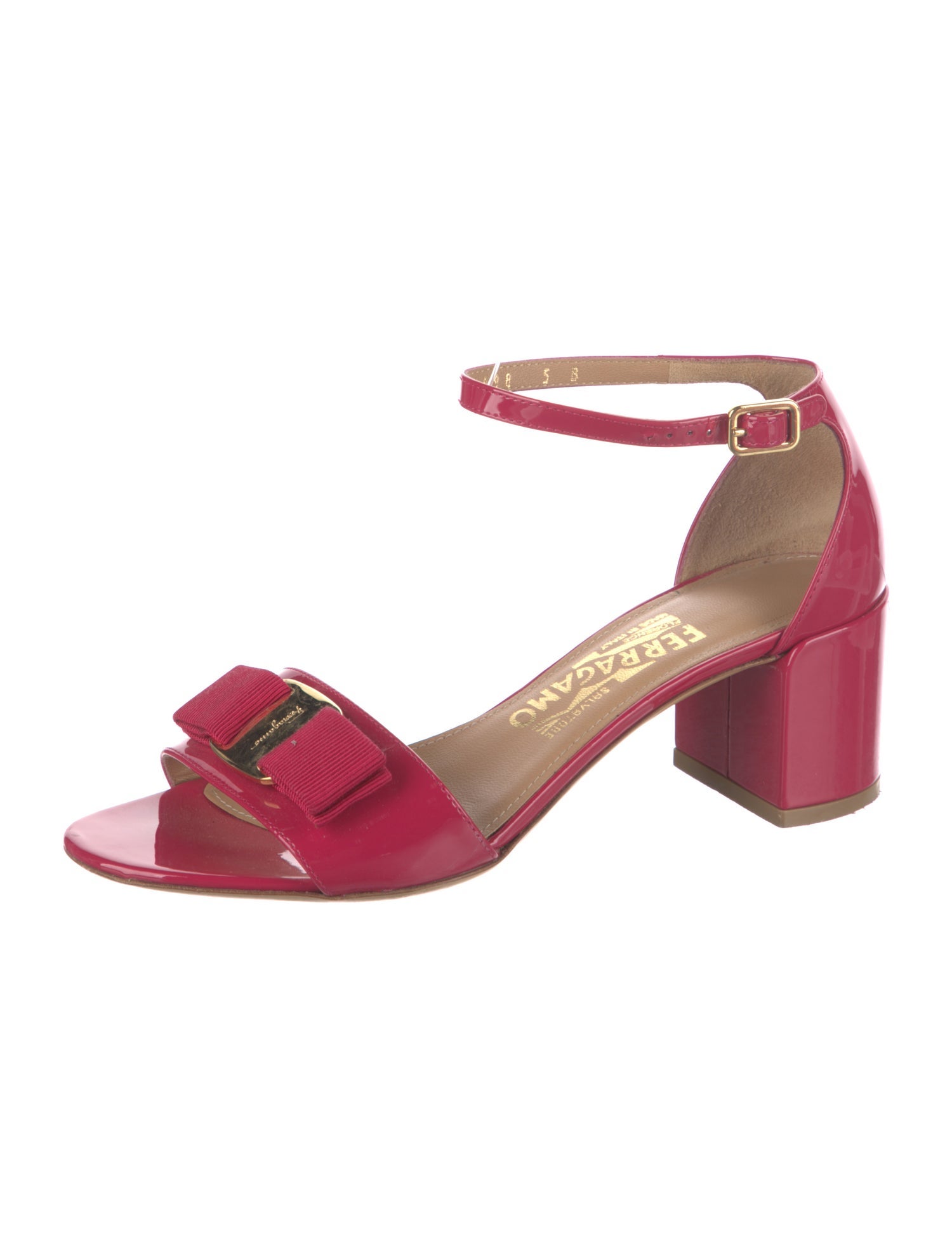 Ferragamo Vara Bow Accent Patent Leather Sandals