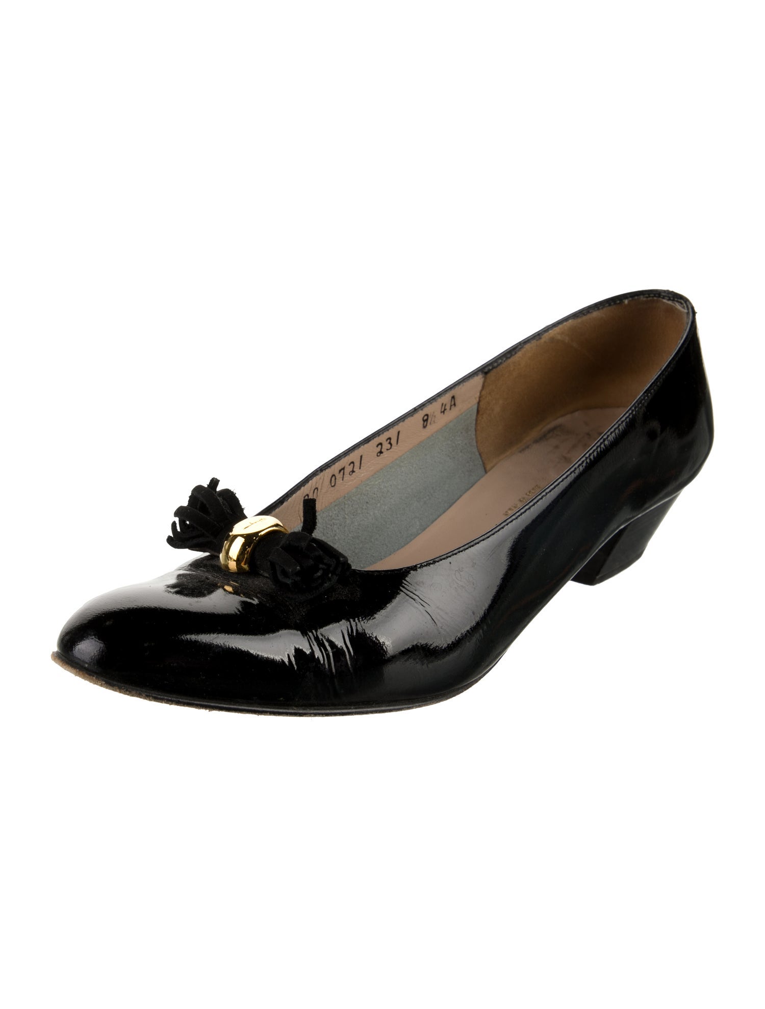 Ferragamo Patent Leather Bow Accents Pumps