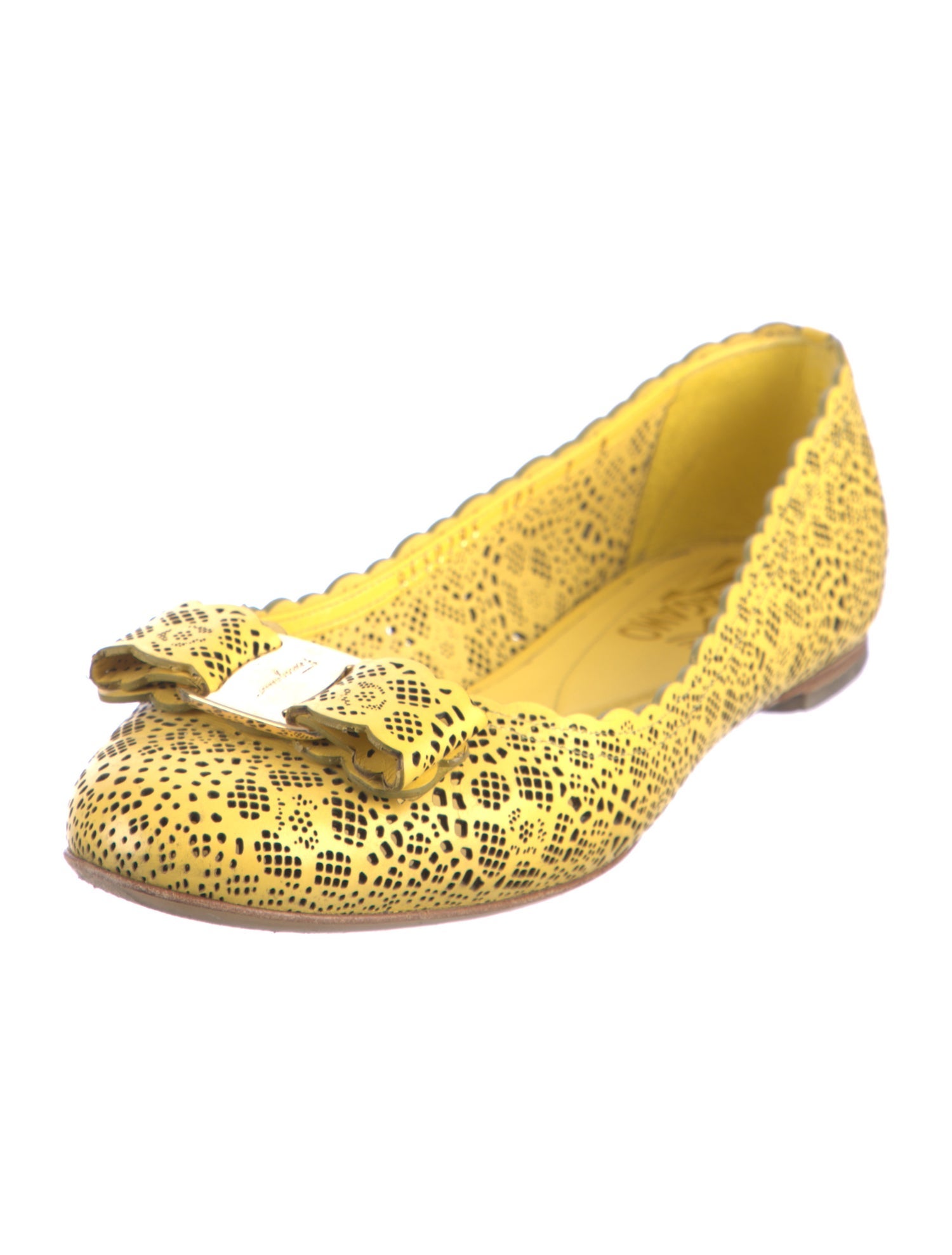 Ferragamo Leather Lasercut Accents Ballet Flats