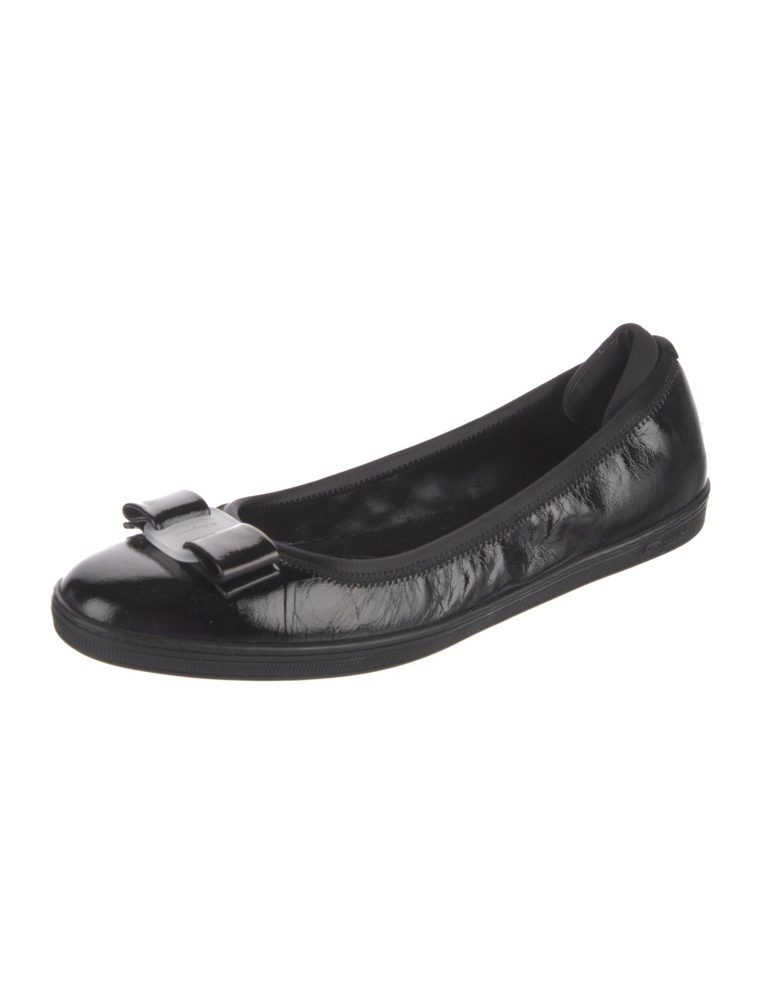 Ferragamo Leather Bow Accents Ballet Flats