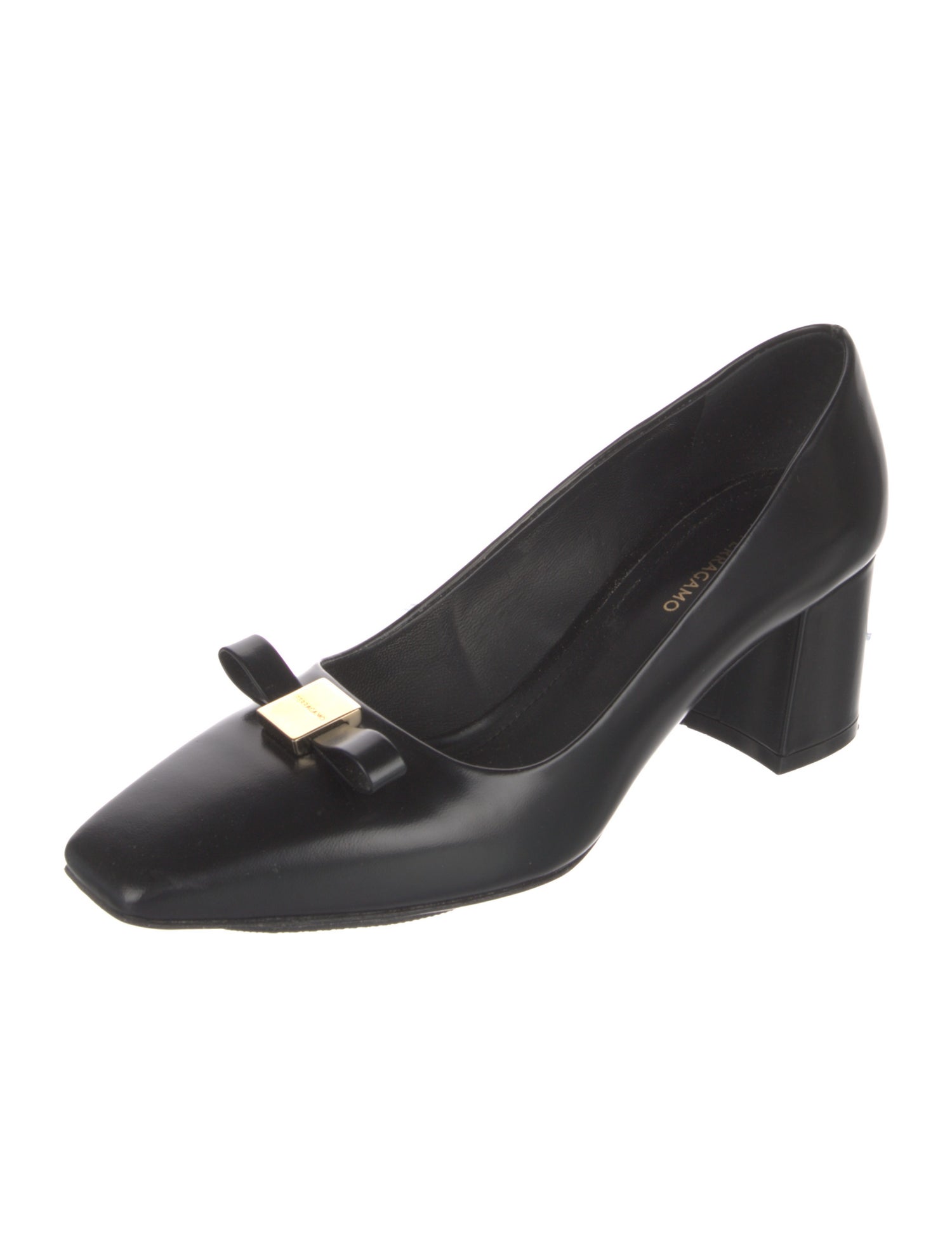 Ferragamo Leather Bow Accents Pumps