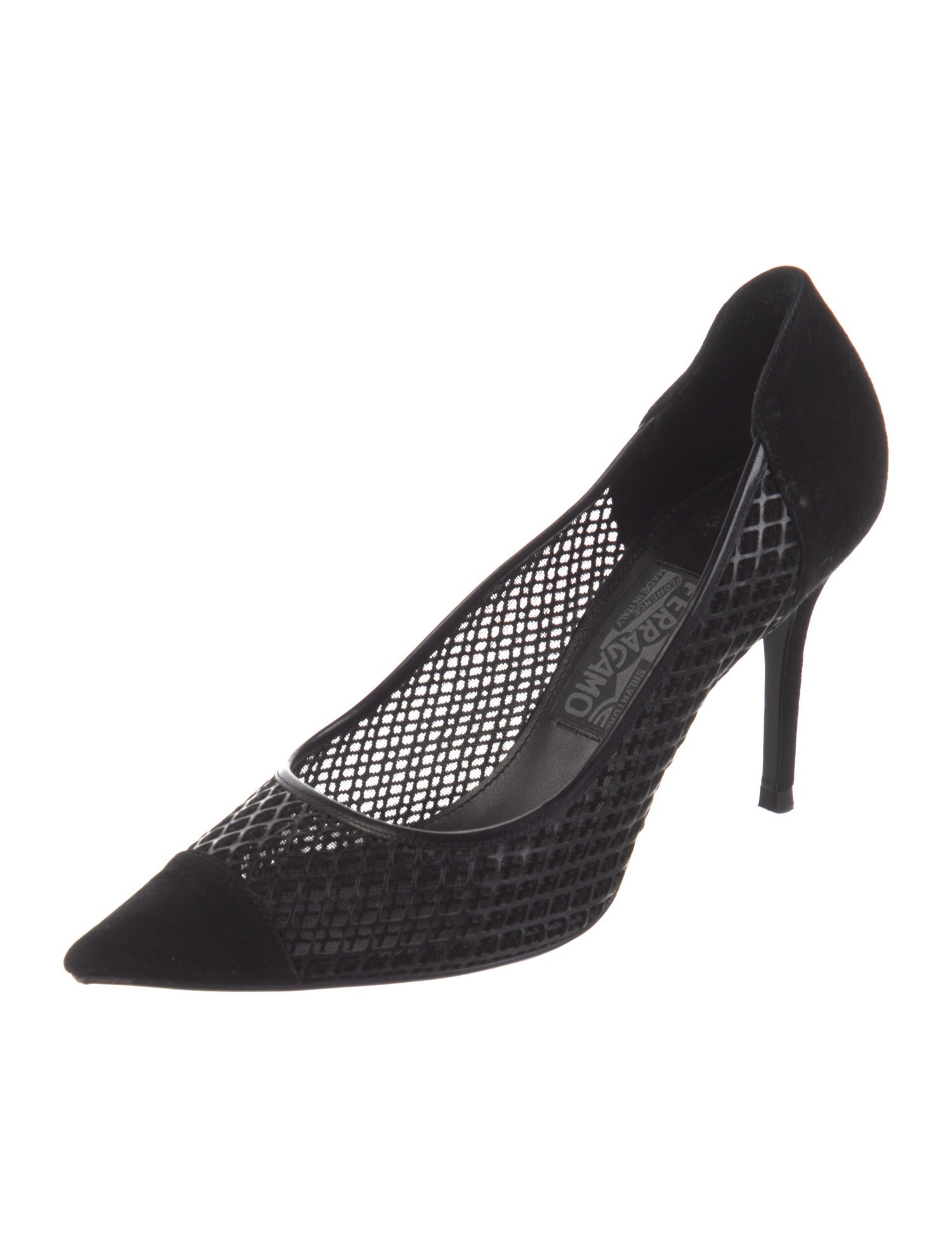 Ferragamo Suede Mesh Accents Pumps