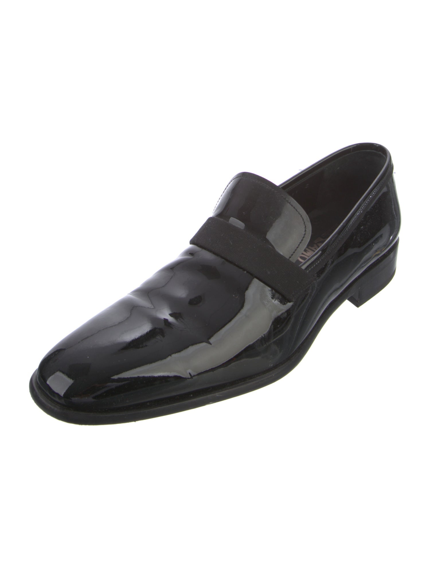 Ferragamo Patent Leather Grosgrain Trim Loafers