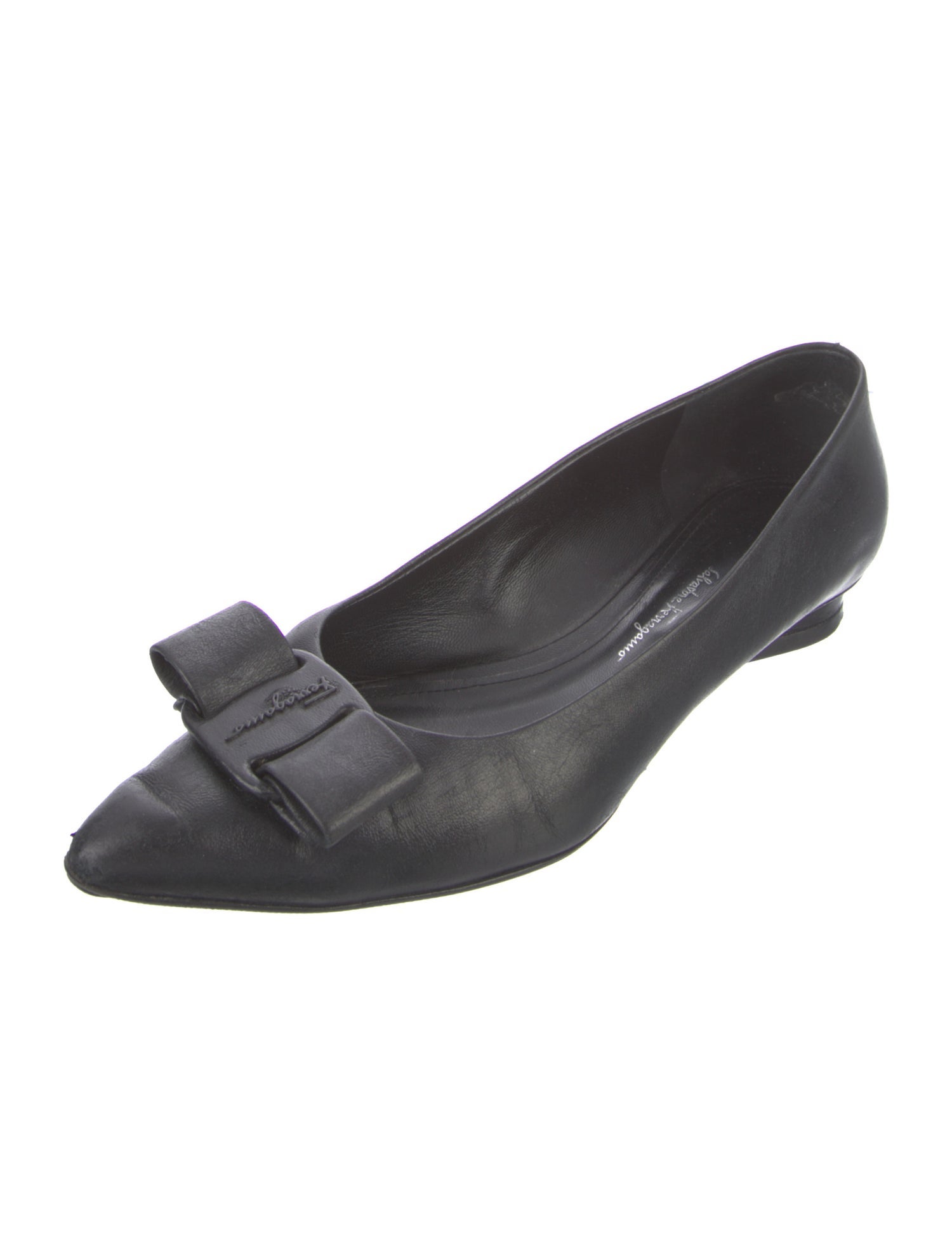 Ferragamo Leather Bow Accents Flats