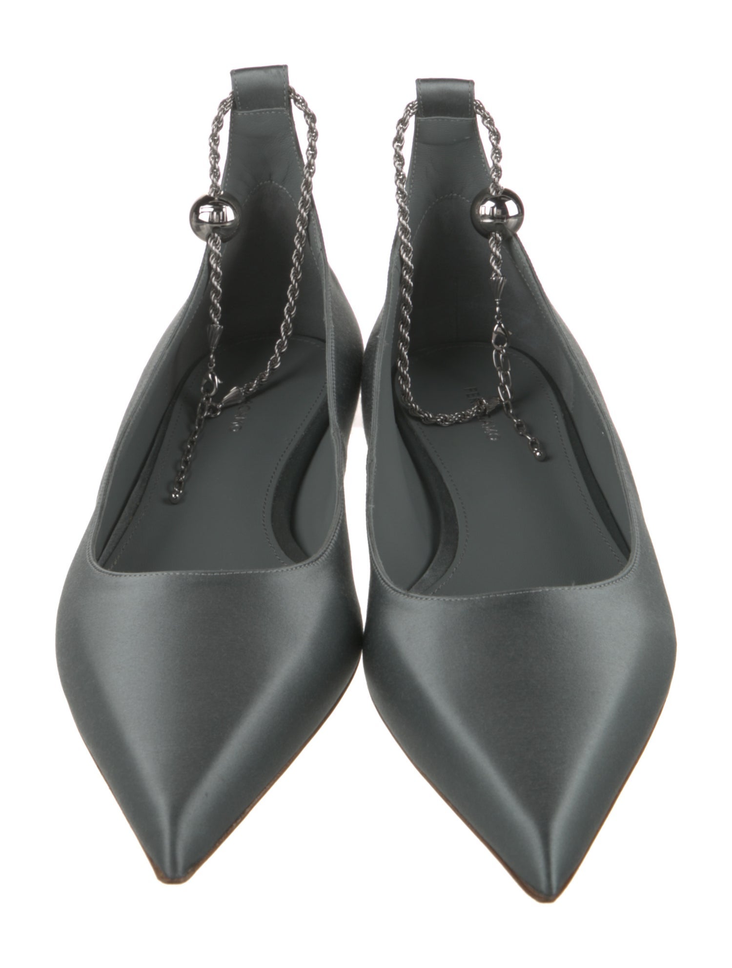 Ferragamo Satin Chain-Link Accents Ballet Flats w/ Tags