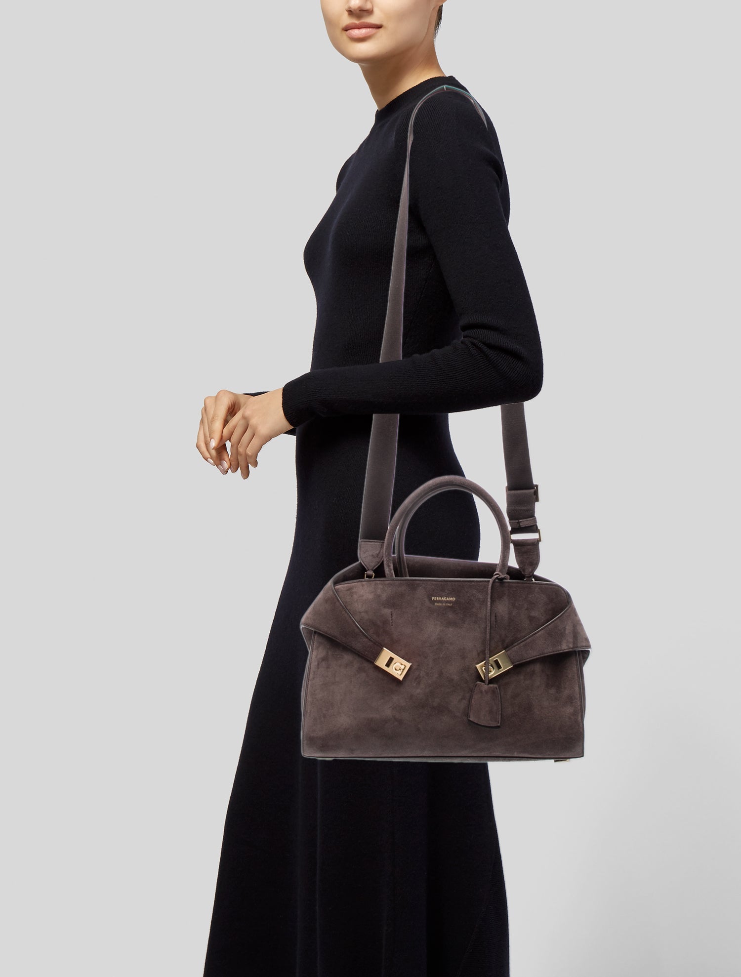 Ferragamo Suede Top Handle Bag