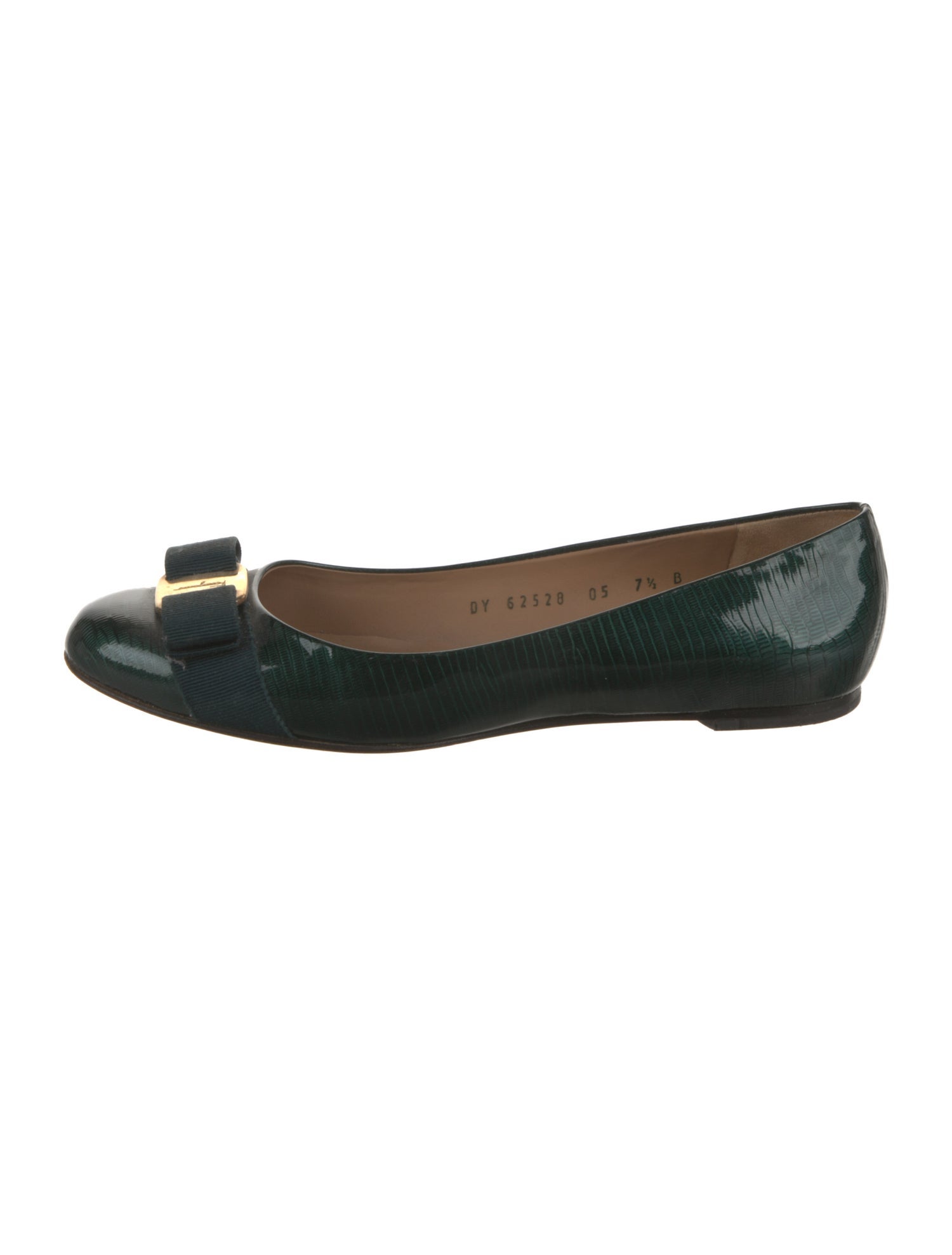 Ferragamo Patent Leather Bow Accents Ballet Flats