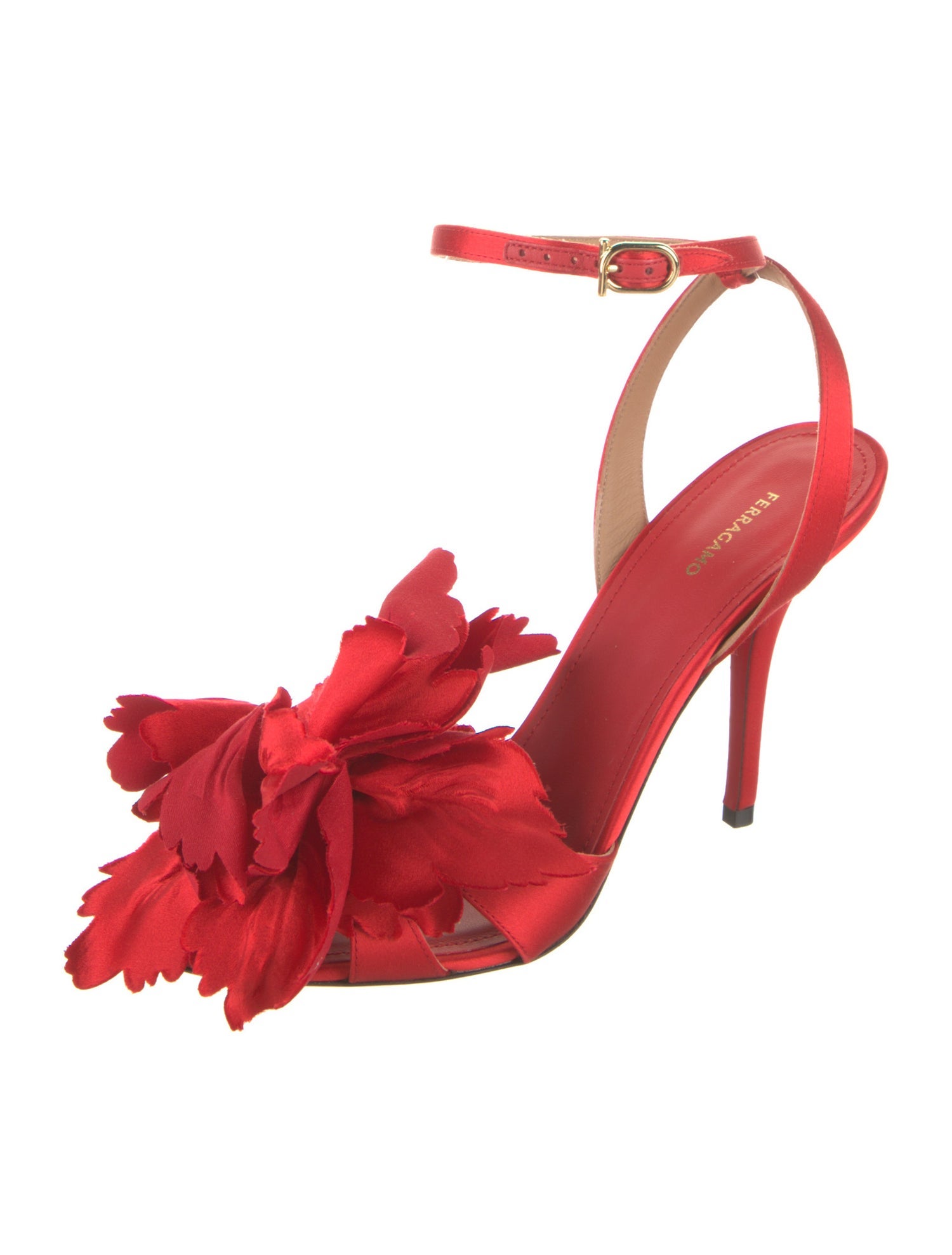 Ferragamo Satin Leather Trim Embellishment Slingback Sandals