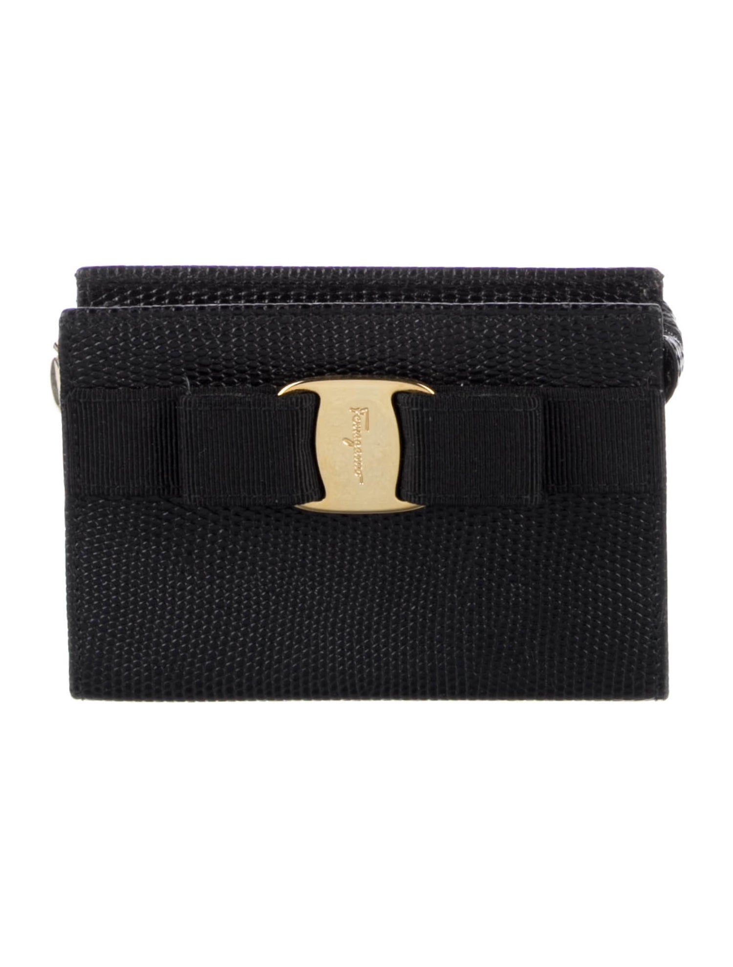 Ferragamo Vara Bow Accent Leather Compact Wallet
