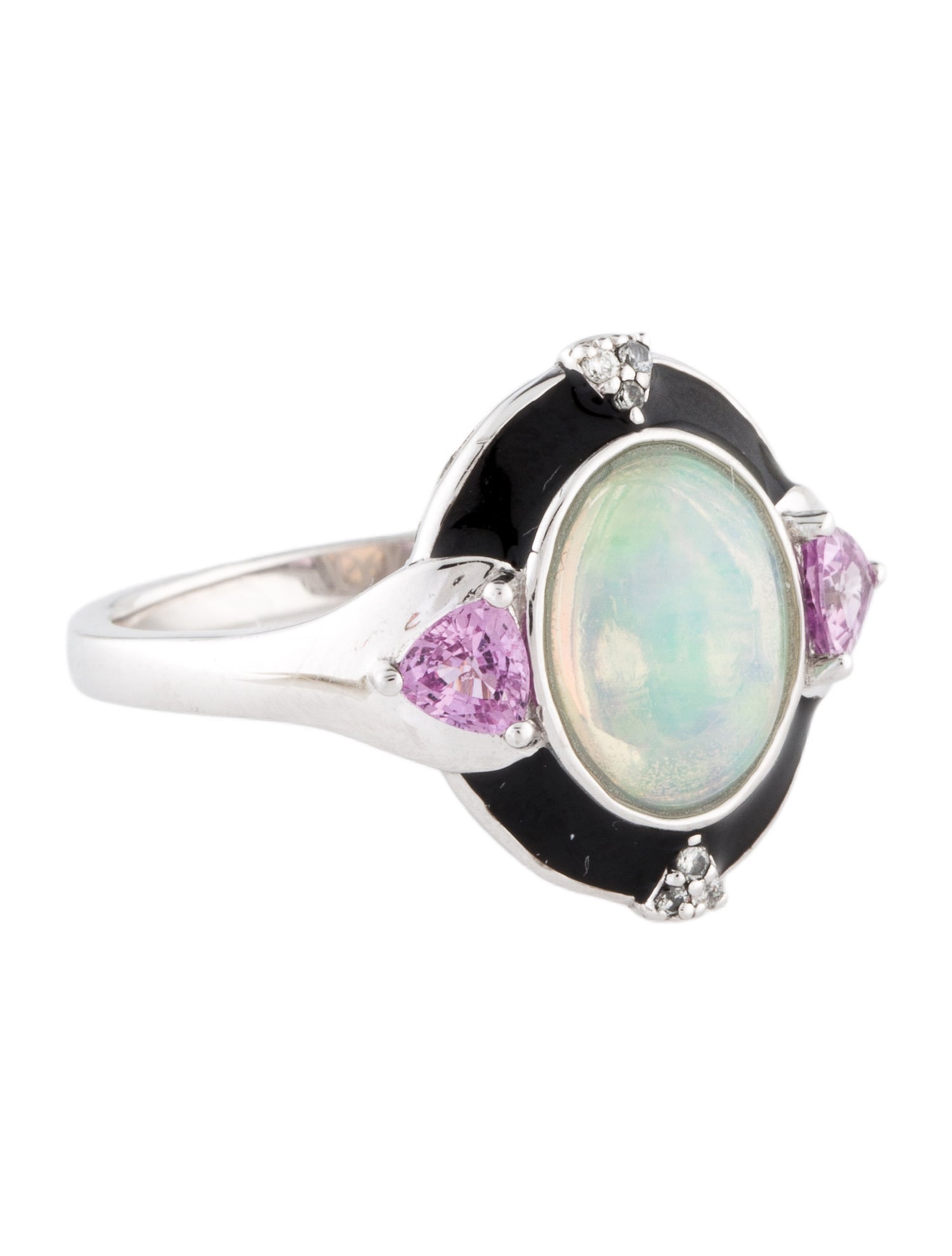 Fred Leighton Platinum 1.53ct Opal, Sapphire & Diamond Cocktail Ring