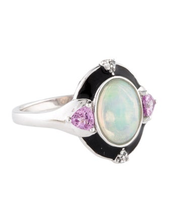 Fred Leighton Platinum 1.53ct Opal, Sapphire & Diamond Cocktail Ring