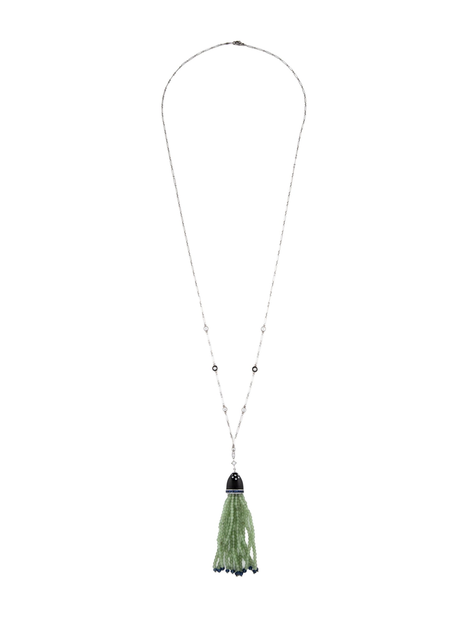 Fred Leighton 18K Nephrite, Sapphire & Diamond Tassel Pendant Necklace