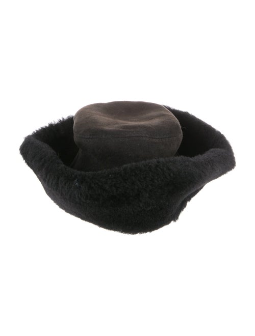 FRR Canada Black Suede Shearling Sheepskin Bucket Hat