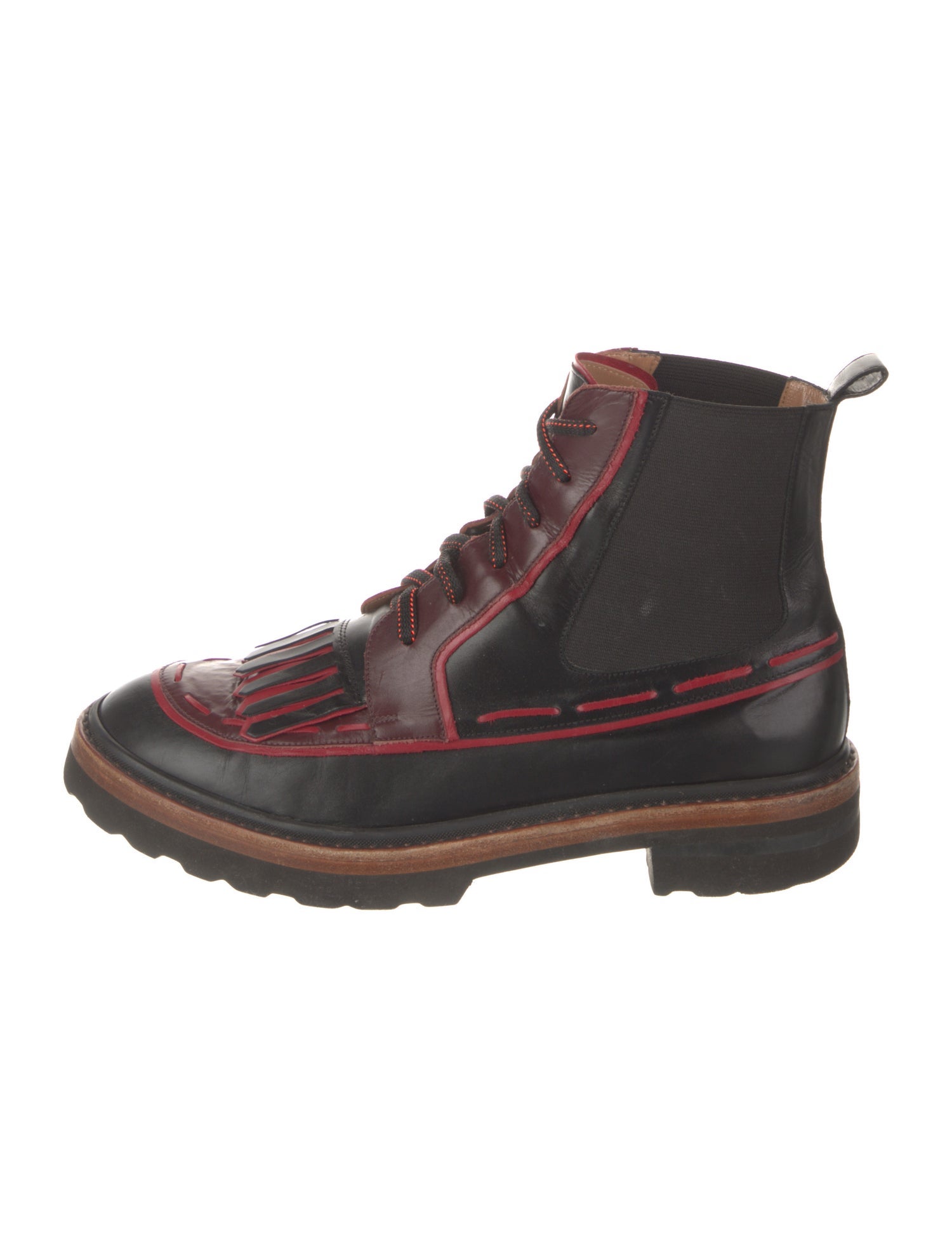 Fratelli Rossetti Leather Colorblock Pattern Combat Boots