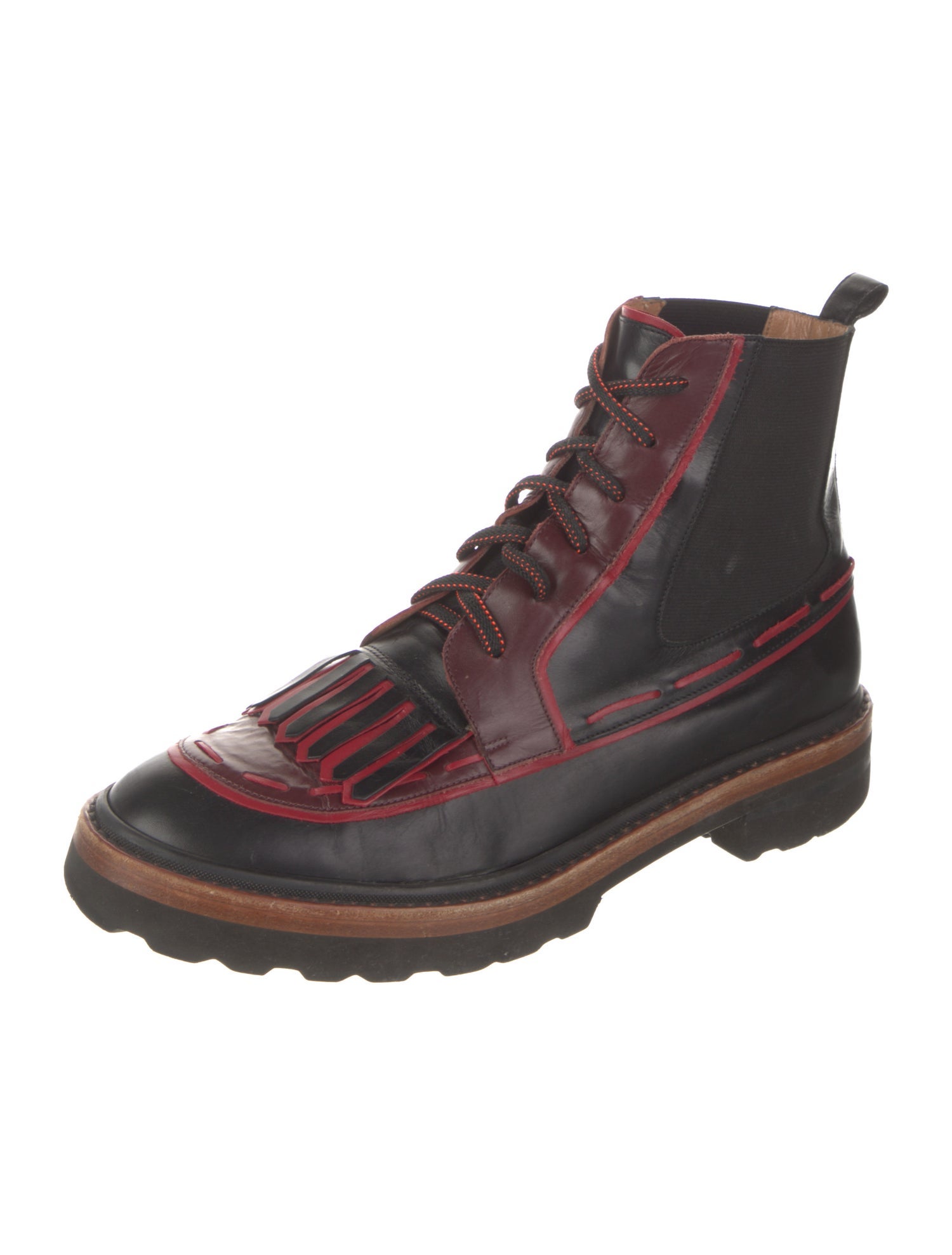 Fratelli Rossetti Leather Colorblock Pattern Combat Boots