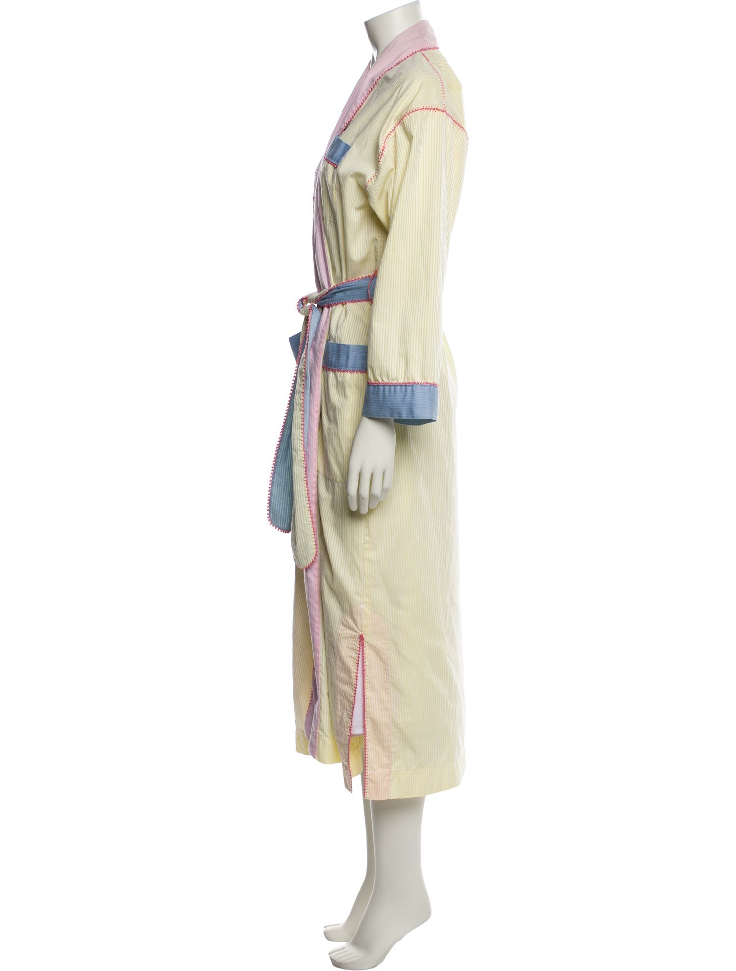 Fernando Sanchez Striped Whipstitch Trim Robe