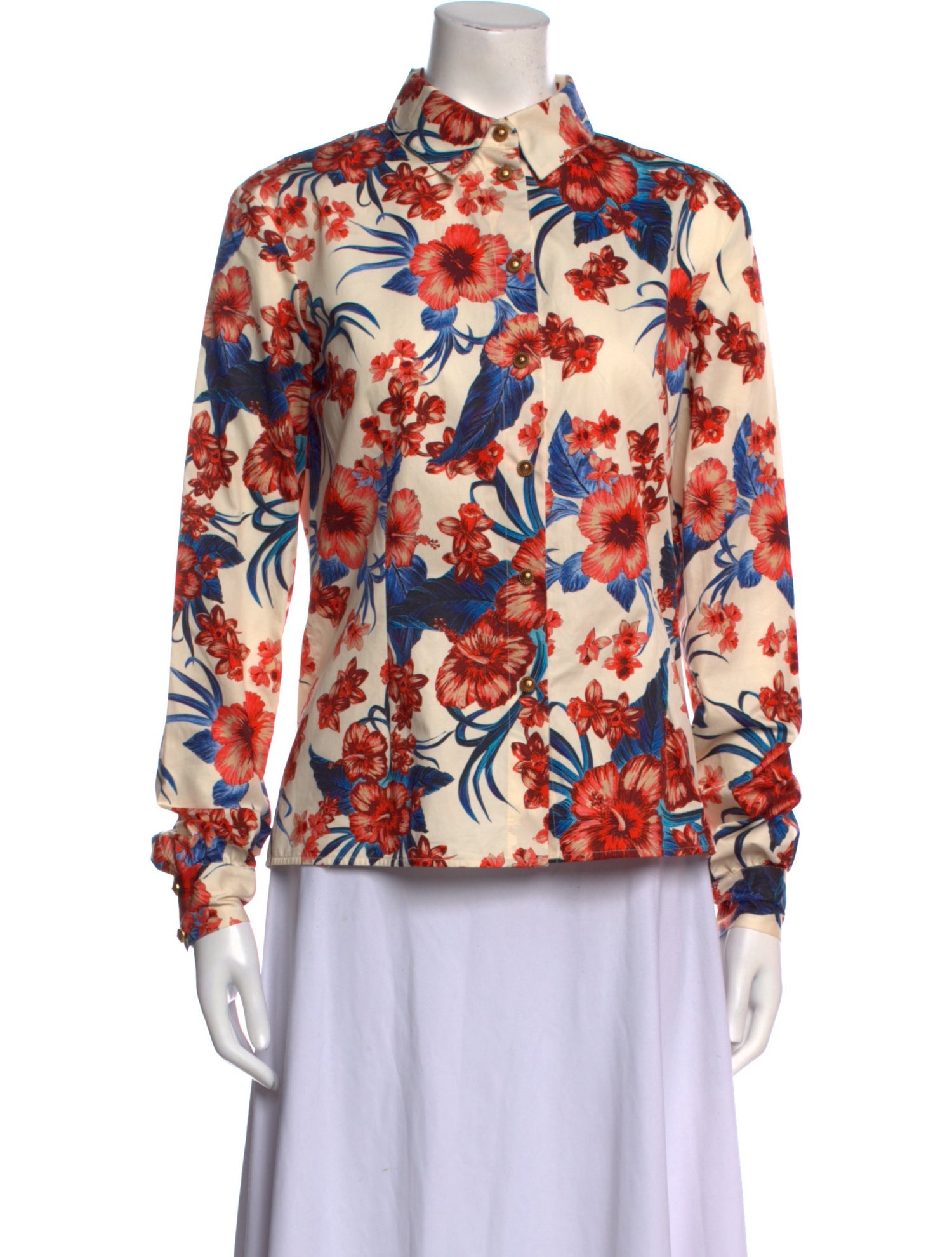Fausto Puglisi Floral Print Long Sleeve Button-Up Top