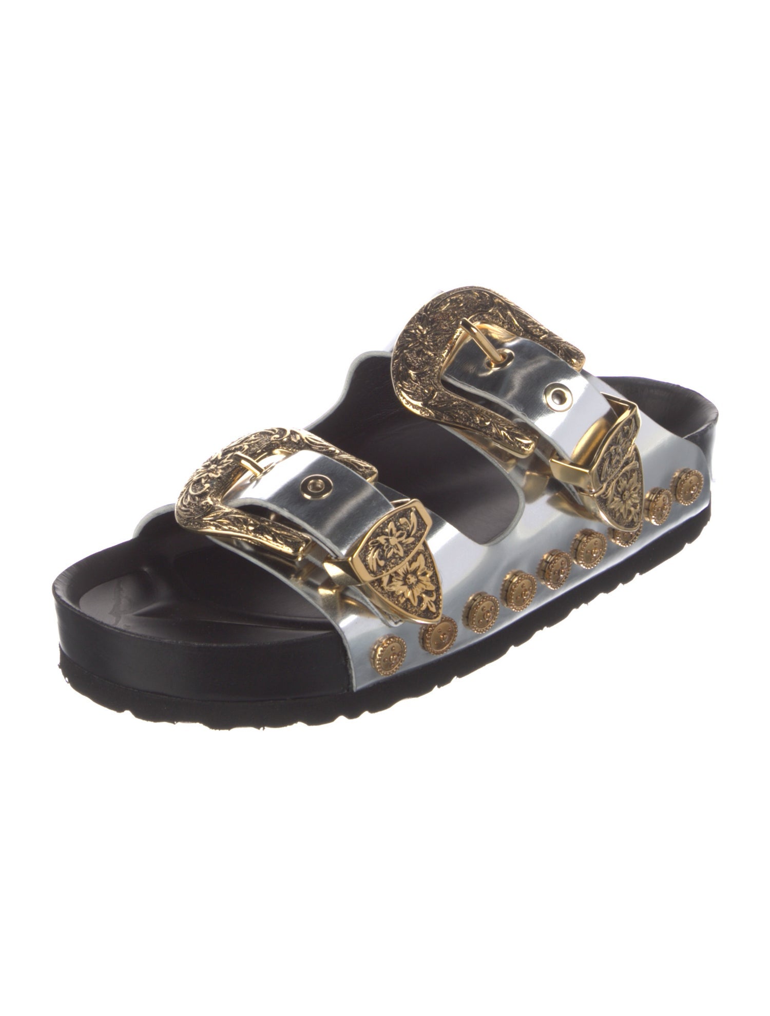 Fausto Puglisi Leather Colorblock Pattern Flats